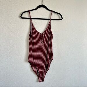 American Eagle Outfitters Maroon and White Striped Top